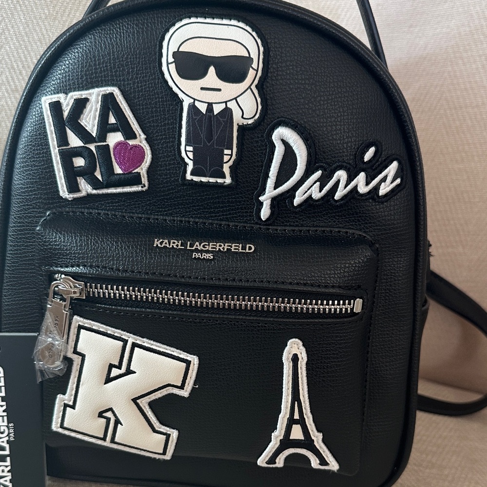 Karl Lagerfeld Black Backpack with Iconic Patches - Picture 2 of 9